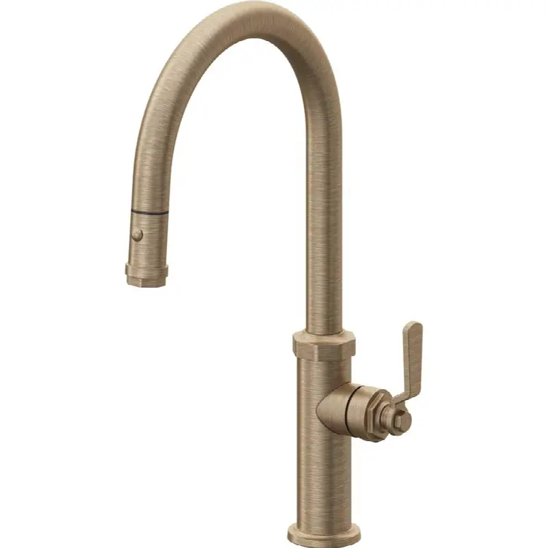 Pull-Down Kitchen Faucet with Button Sprayer - High Arc Spout