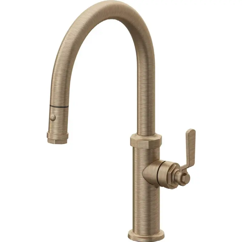 Pull-Down Kitchen Faucet with Button Sprayer - Low Arc Spout