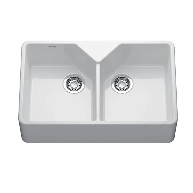 Manor House 31.25-in. x 19.25-in. Glossy White Apron Front Double Bowl Ceramic Kitchen Sink - MH2K7201414-GWH