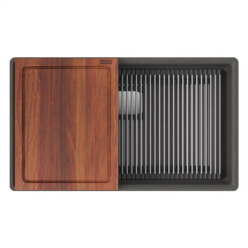 Peak 32.0-in. x 18.8-in. Fragranite Undermount Single Bowl Workcenter Kitchen Sink in Stone Grey