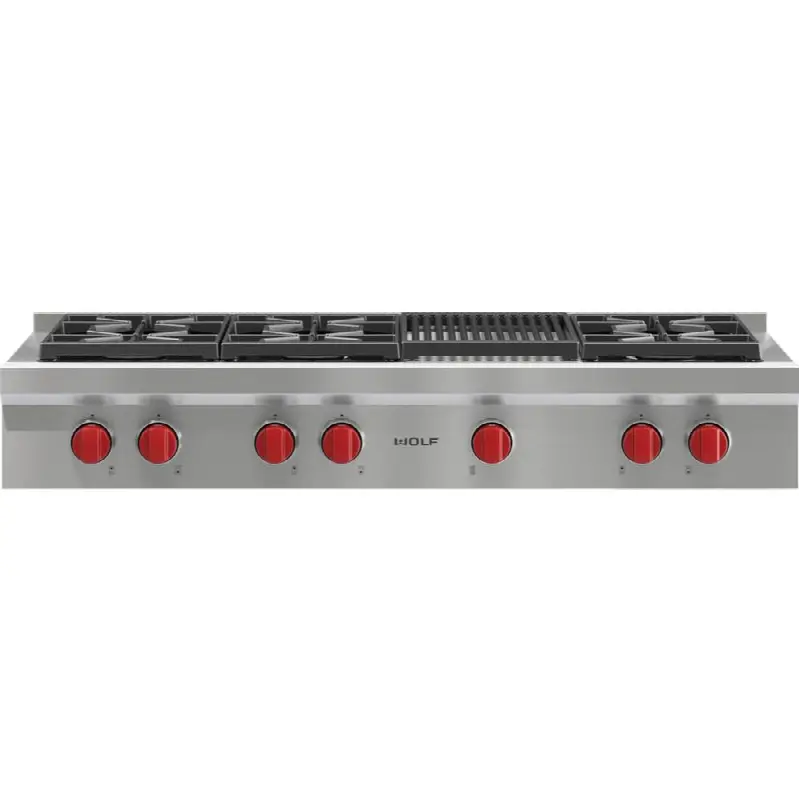 48" Sealed Burner Rangetop, 6 Burner, Charbroiler, Ng