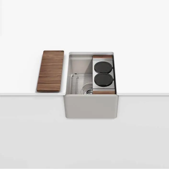 Fira und. Flat apronfront bar set, Single bowl, Walnut acc. 15X19X8-3/4, Matte Taupe