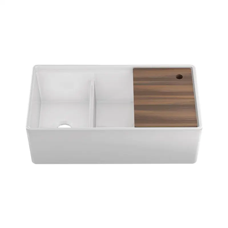 Fira Sink W/ Ledge Under., White, Double Unequal 36X19X11-1/2