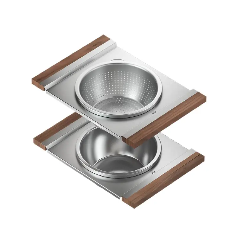 Smartstation multi-level bowl and colander for 17" sink - walnut