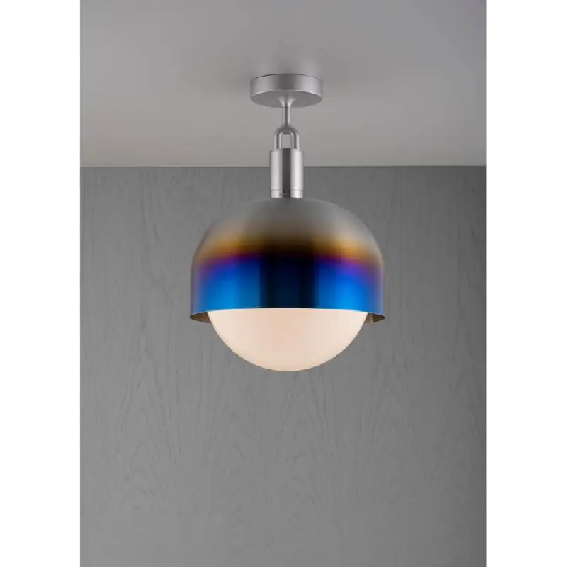 Forked Ceiling / Shade / Globe / Opal / Large / Burnt Steel
