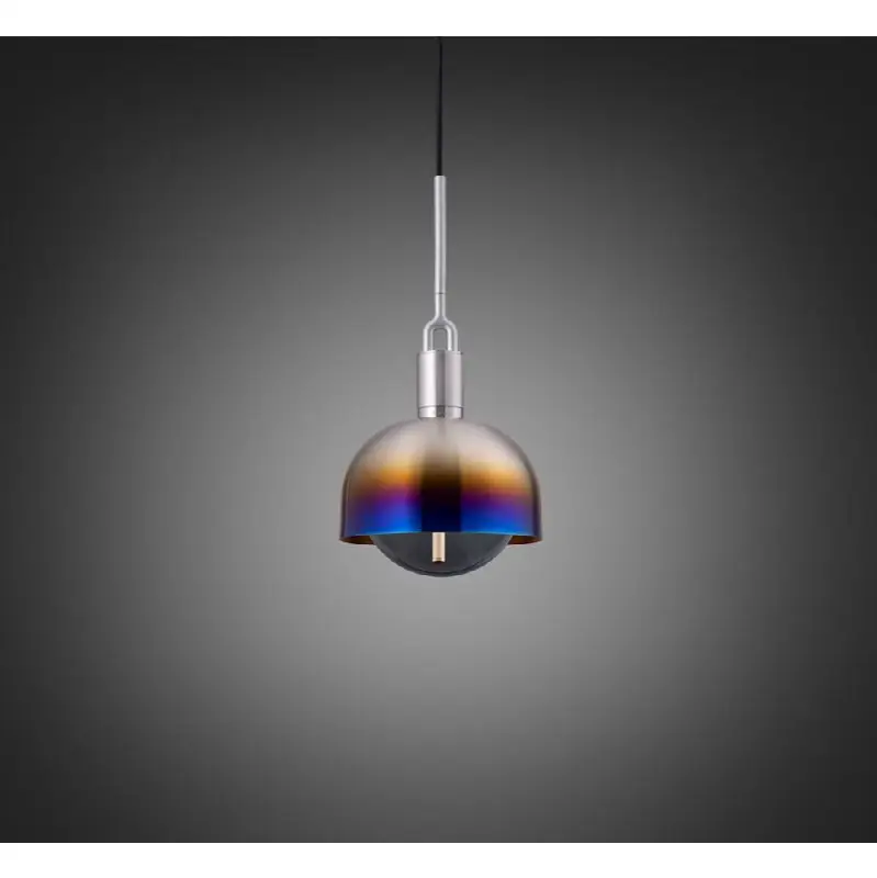 Forked Pendant / Shade / Globe / Smoked / Medium / Burnt Steel