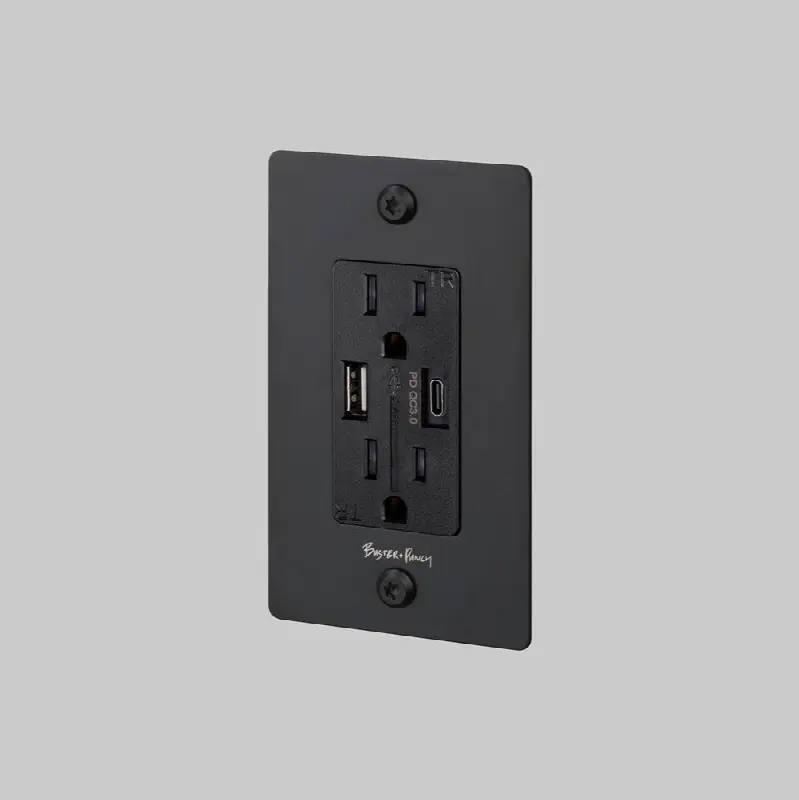 1G Duplex Outlet / USB A plus C / Linear / With Logo / Black
