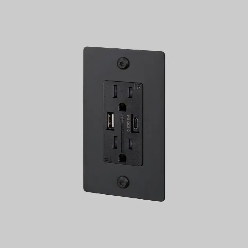 1G Duplex Outlet / USB A plus C / Linear / Without Logo / Black