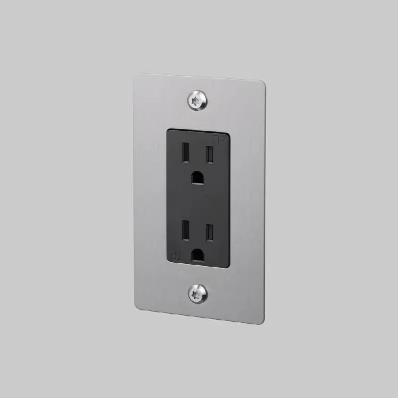 1G Duplex Outlet / Linear / With Logo / Steel