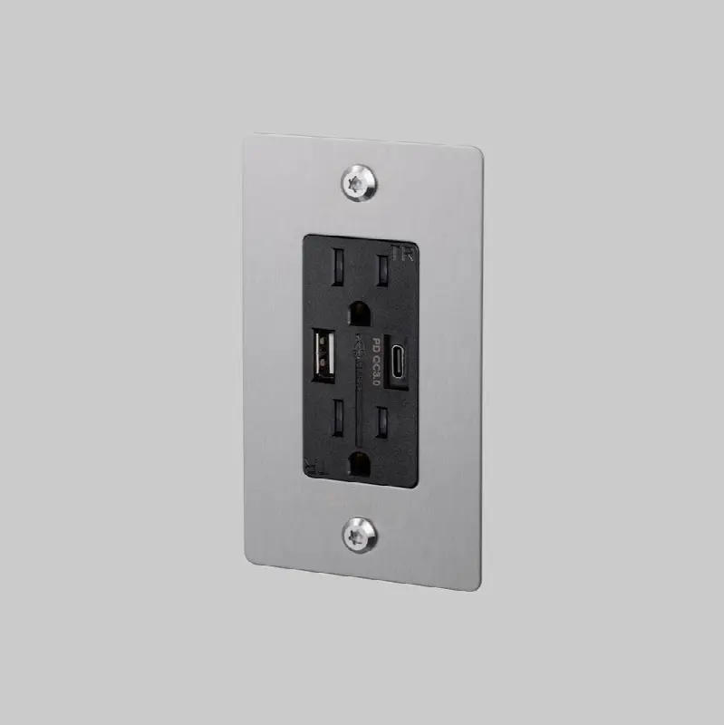 1G Duplex Outlet / USB A plus C / Linear / With Logo / Steel