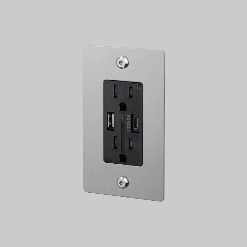1G Duplex Outlet / USB A plus C / Linear / Without Logo / Steel