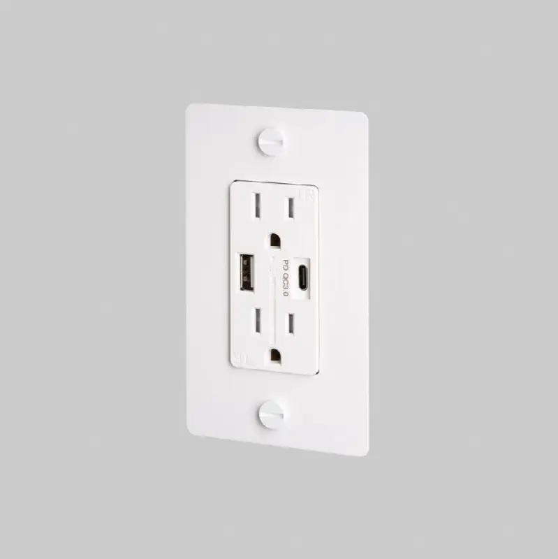 1G Combination Duplex Outlet And USB-A plus C Charger / Without Logo / White
