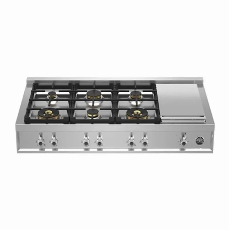 Professional Series Gas Rangetop, 6 Brass Burners Plus Griddle, 48"