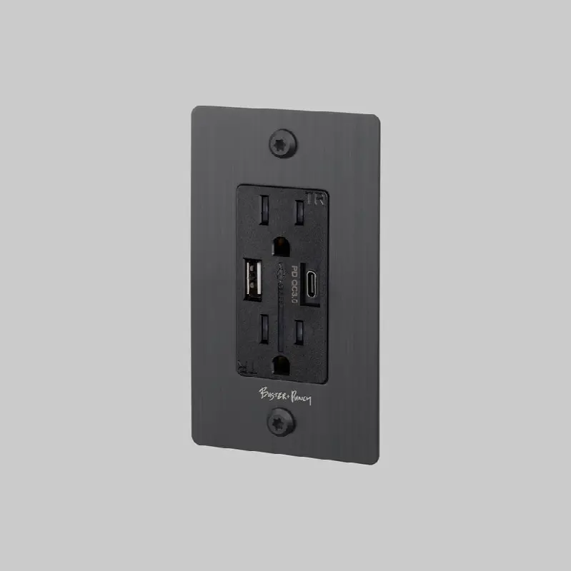 1G Duplex Outlet / USB A plus C / Linear / With Logo / Smoked Bronze