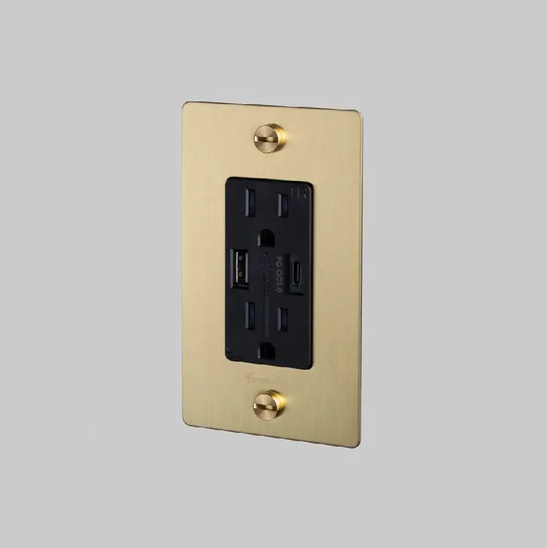 1G Combination Duplex Outlet And USB-A plus C Charger / With Logo / Brass
