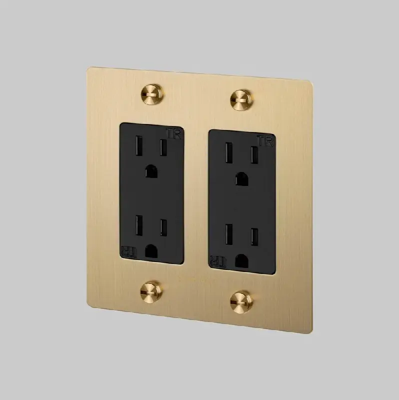 2G Duplex Outlet / Cross / With Logo / Brass