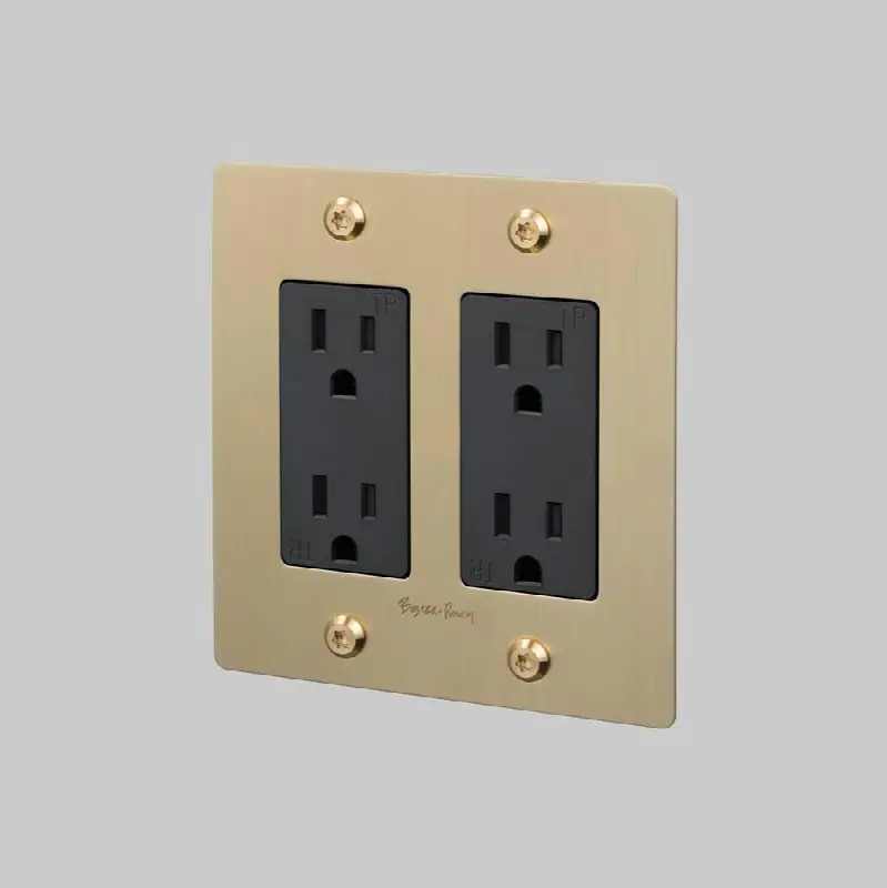 2G Duplex Outlet / Linear / With Logo / Brass