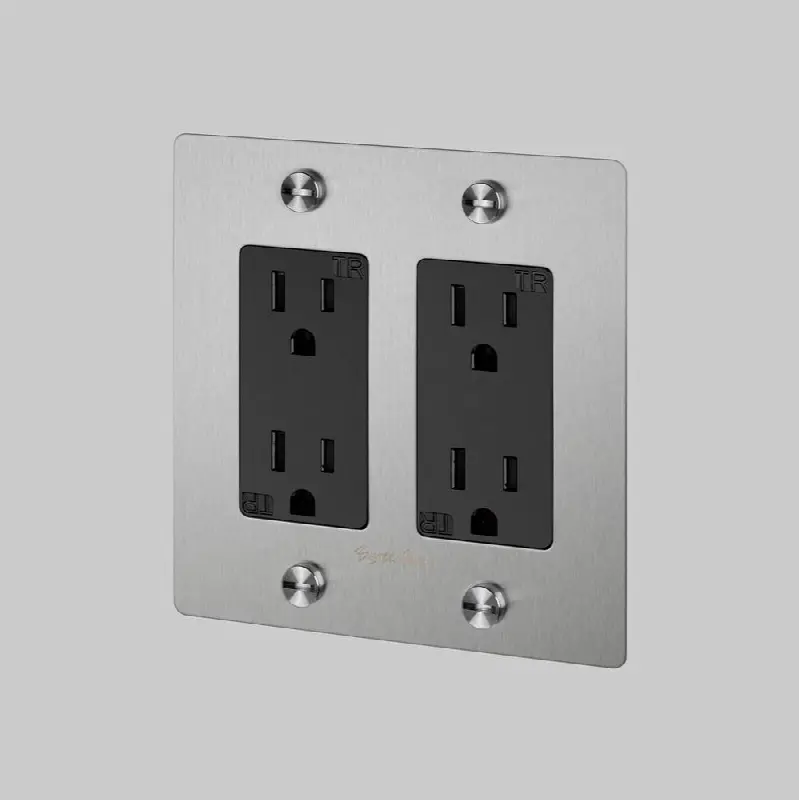 2G Duplex Outlet / Cross / With Logo / Steel