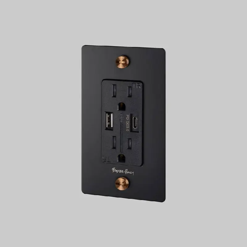 1G Duplex Outlet / USB A Plus C / Cross / With Logo / Black / Warm Sunset