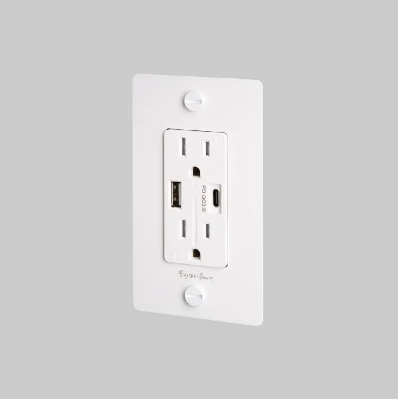 1G Combination Duplex Outlet And USB-A plus C Charger / With Logo / White