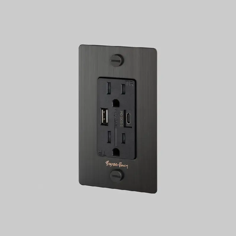 1G Combination Duplex Outlet And USB-A plus C Charger / With Logo / Smoked Bronze