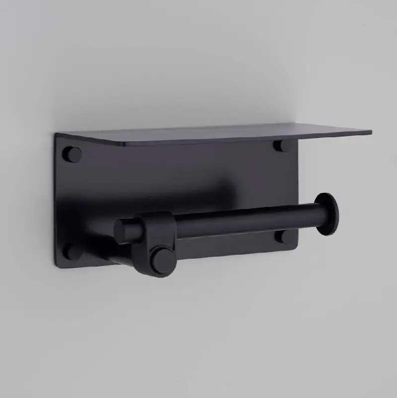 Toilet Roll Holder / With Shelf / Cast / Welders Black