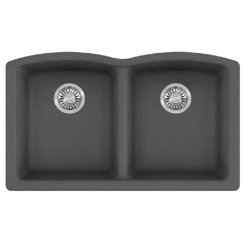 Ellipse 33.0-in. x 19.7-in. Fragranite Undermount Double Bowl Kitchen Sink in Slate Grey