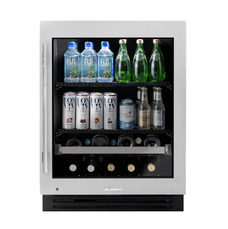 Stainless Glass - 2 Black Wire Shelves, 1 Wine & Floor Cradle - Hinge Right (Rg) - Hinging Is Field Reversible