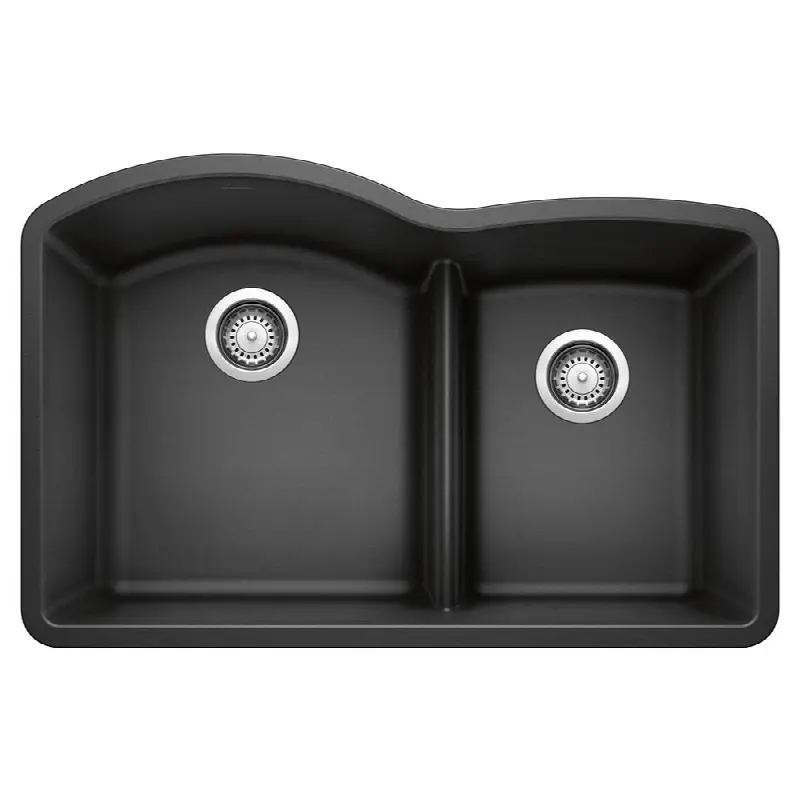 Diamond Silgranit 32" 60/40 Double Bowl Undermount Kitchen Sink with Low Divide