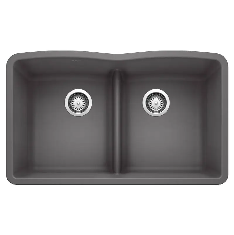 Diamond Silgranit 32" 50/50 Double Bowl Undermount Kitchen Sink with Low Divide