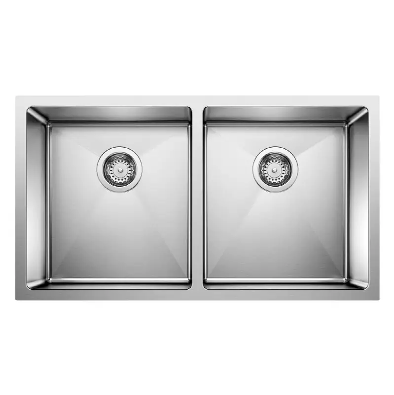 Quatrus R15 32" 50/50 Double Bowl Undermount Stainless Steel Kitchen Sink