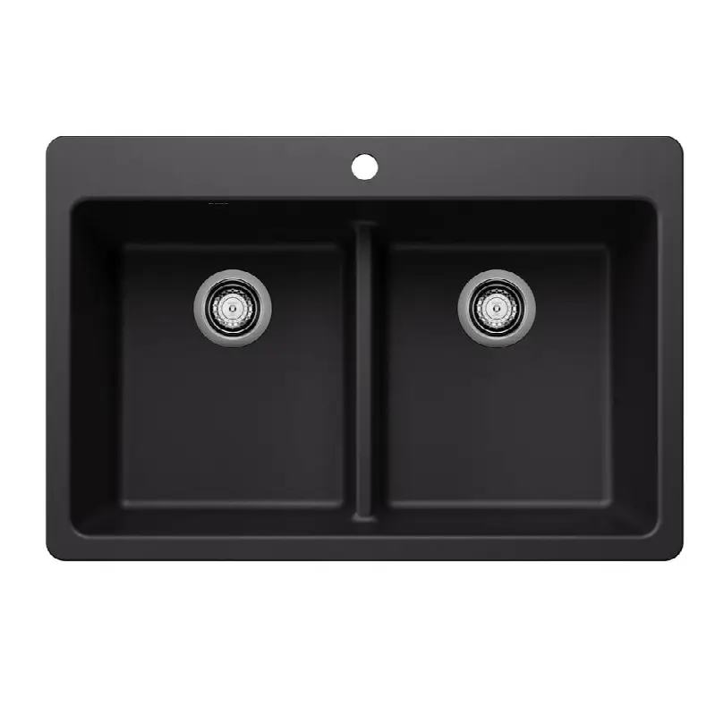 Liven Silgranit 33" 50/50 Double Bowl Dual Mount Kitchen Sink with Low Divide