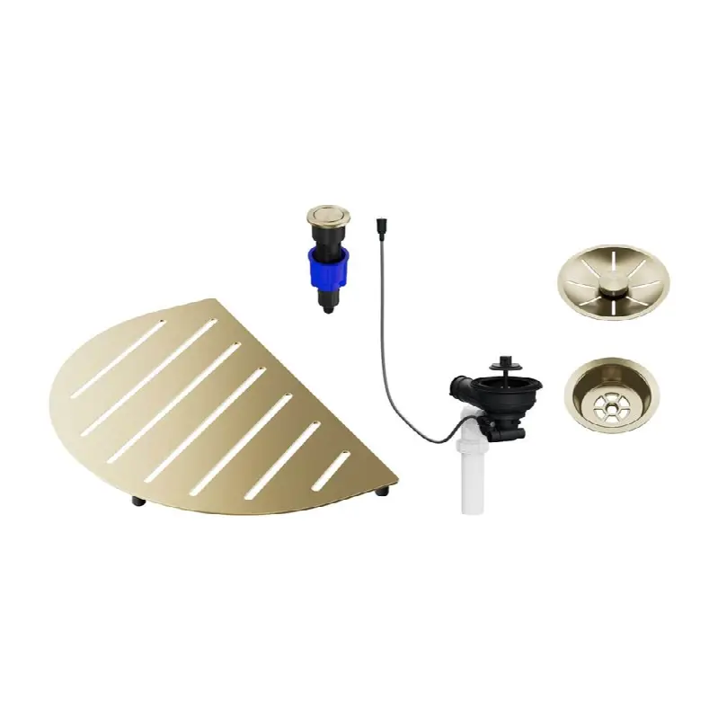 Oovalon Drain & Accessory Bundle - Includes Top Grid, Basket Strainer and Drain Button - Satin Gold