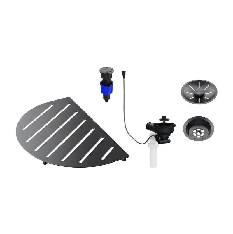 Oovalon Drain & Accessory Bundle - Includes Top Grid, Basket Strainer and Drain Button - Satin Dark Steel
