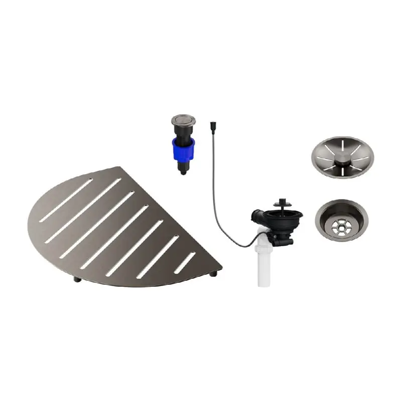Oovalon Drain & Accessory Bundle - Includes Top Grid, Basket Strainer and Drain Button - Satin Platinum