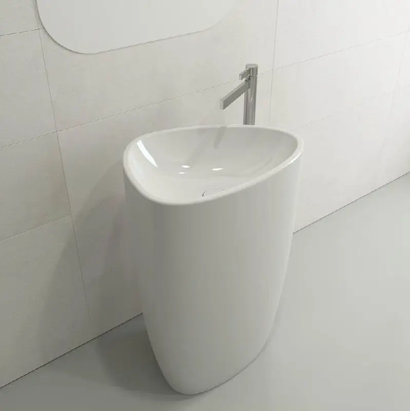 Etna Monoblock Pedestal Sink Fireclay 33.75 in. with Matching Drain Cover