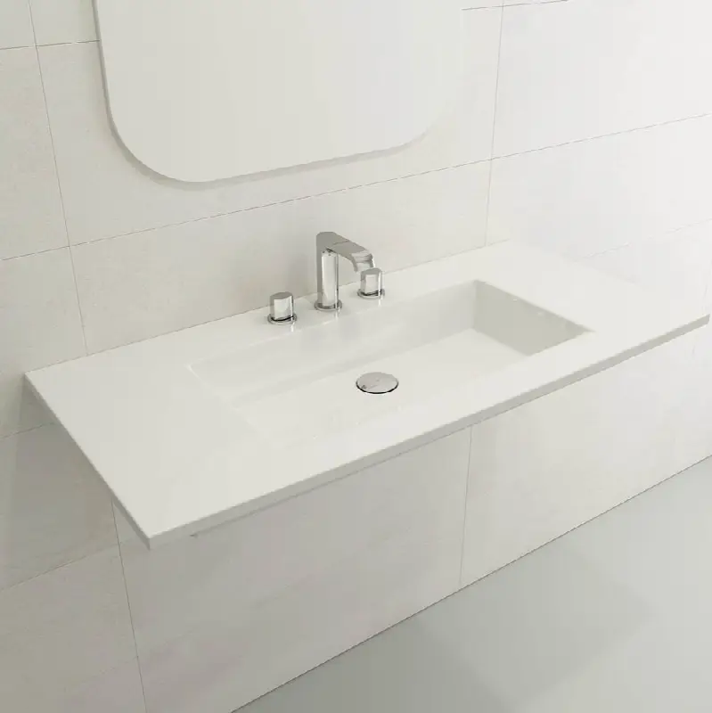 Ravenna Wall-Mounted Sink Fireclay 40.5 in. 3-Hole with Overflow
