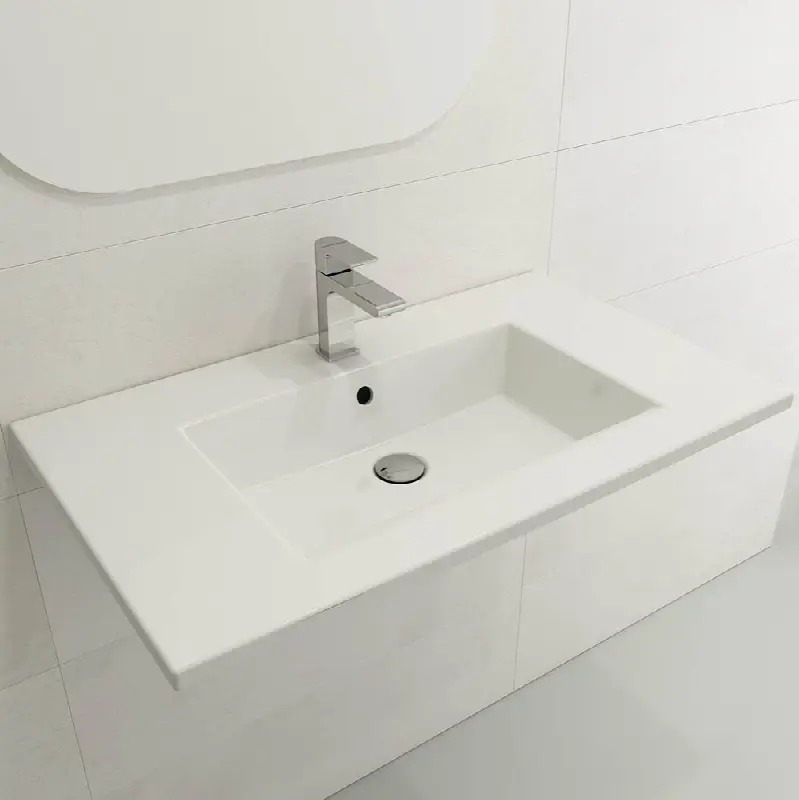 Ravenna Wall-Mounted Sink Fireclay 32.25 in. 3-Hole with Overflow