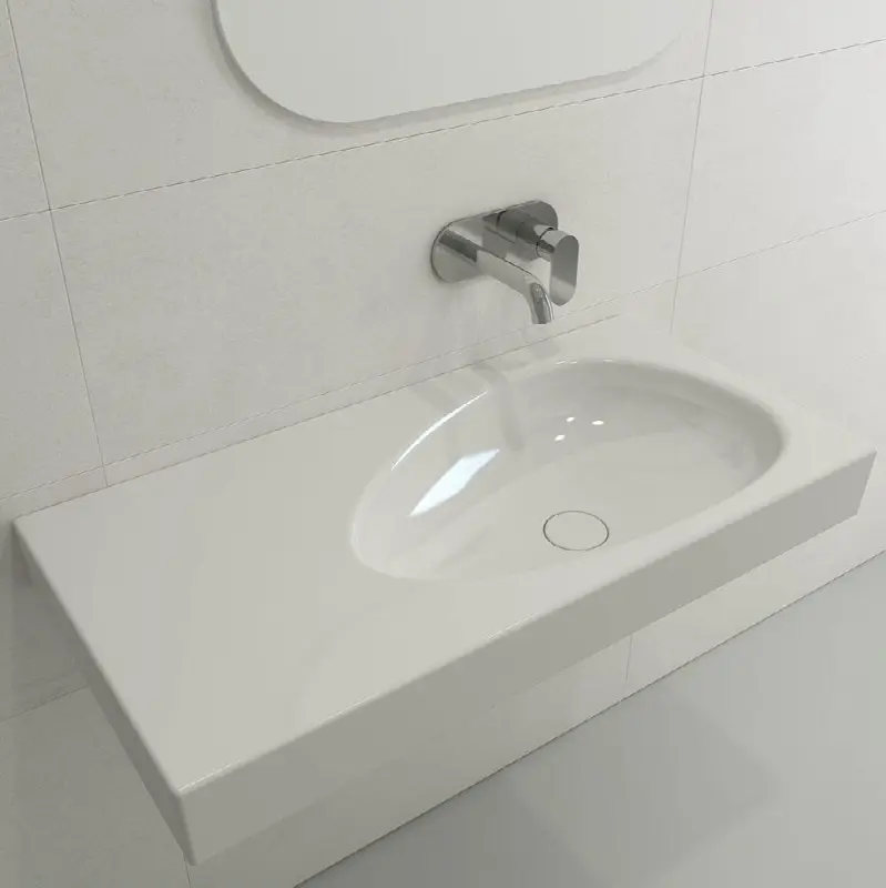 Etna Wall-Mounted Sink Fireclay 35.5 in. with Matching Drain Cover