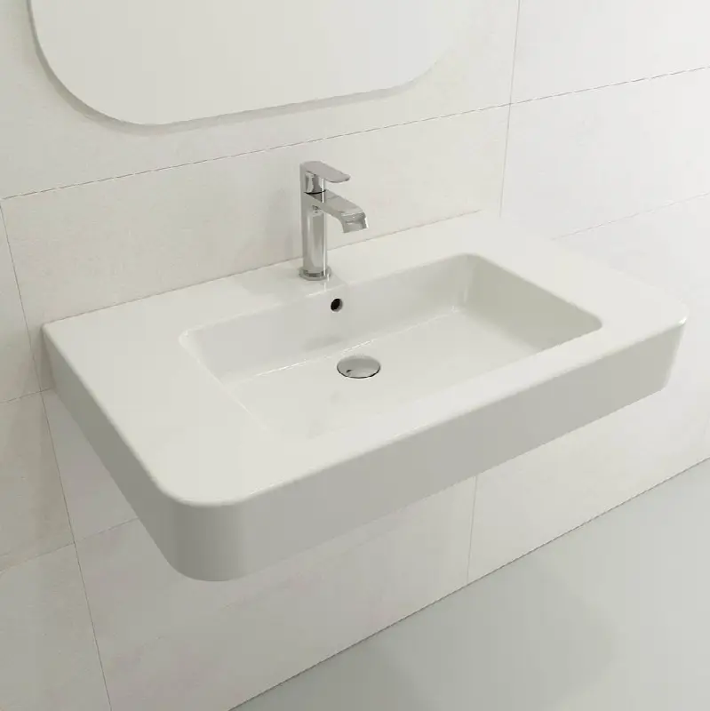 Parma Wall-Mounted Sink Fireclay 33.5 in. 1-Hole with Overflow