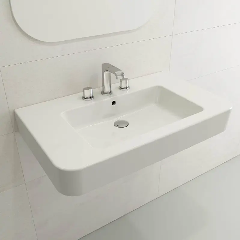 Parma Wall-Mounted Sink Fireclay 33.5 in. 3-Hole with Overflow