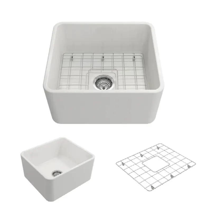 Classico Farmhouse Apron Front Fireclay 20 in. Single Bowl Kitchen Sink with Protective Bottom Grid and Strainer