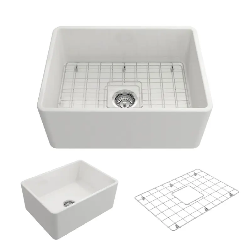Classico Farmhouse Apron Front Fireclay 24 in. Single Bowl Kitchen Sink with Protective Bottom Grid and Strainer