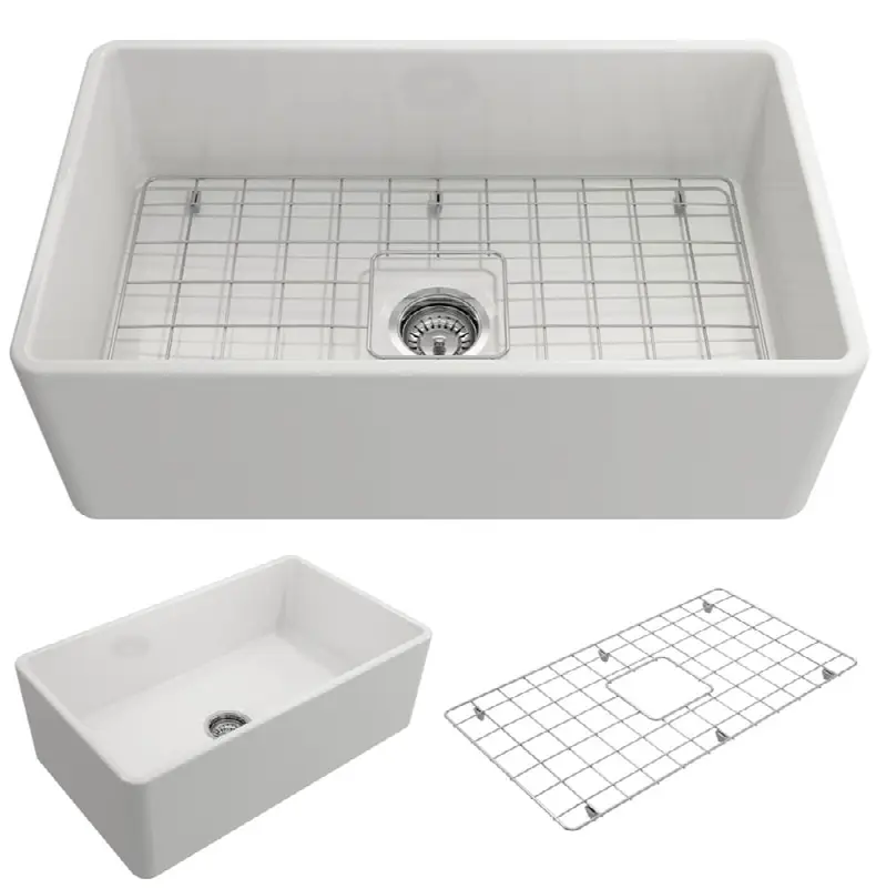 Classico Farmhouse Apron Front Fireclay 30 in. Single Bowl Kitchen Sink with Protective Bottom Grid and Strainer