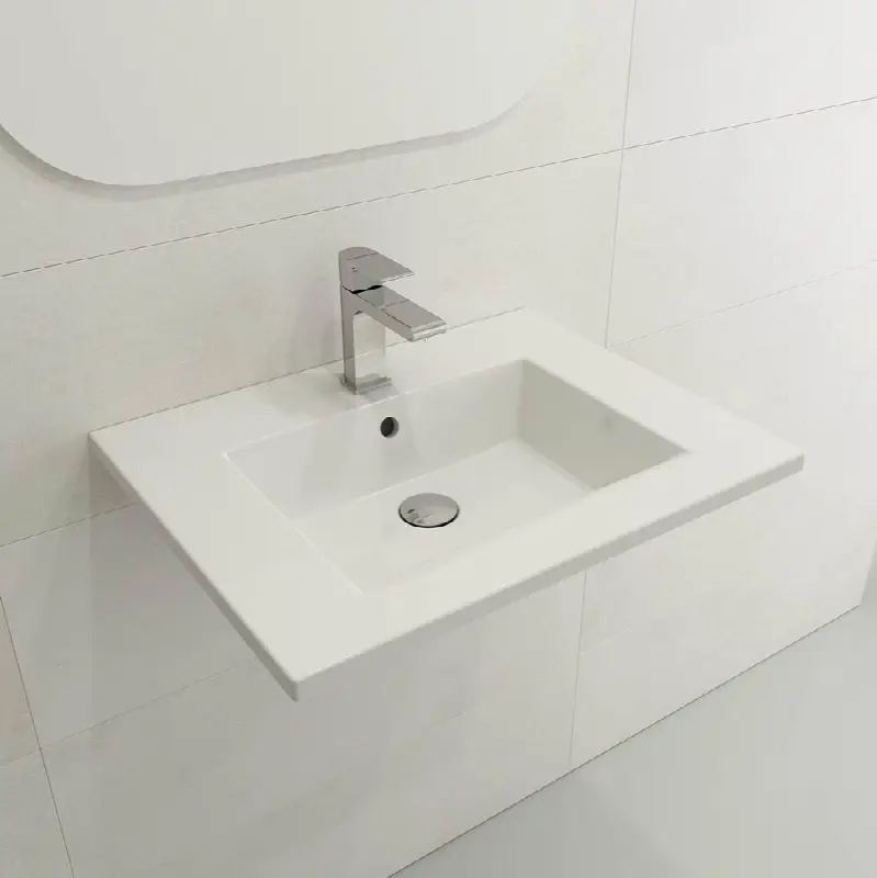 Ravenna Wall-Mounted Sink Fireclay 24.5 in. 1-Hole with Overflow