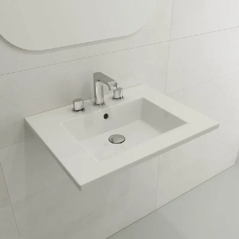 Ravenna Wall-Mounted Sink Fireclay 24.5 in. 3-Hole with Overflow