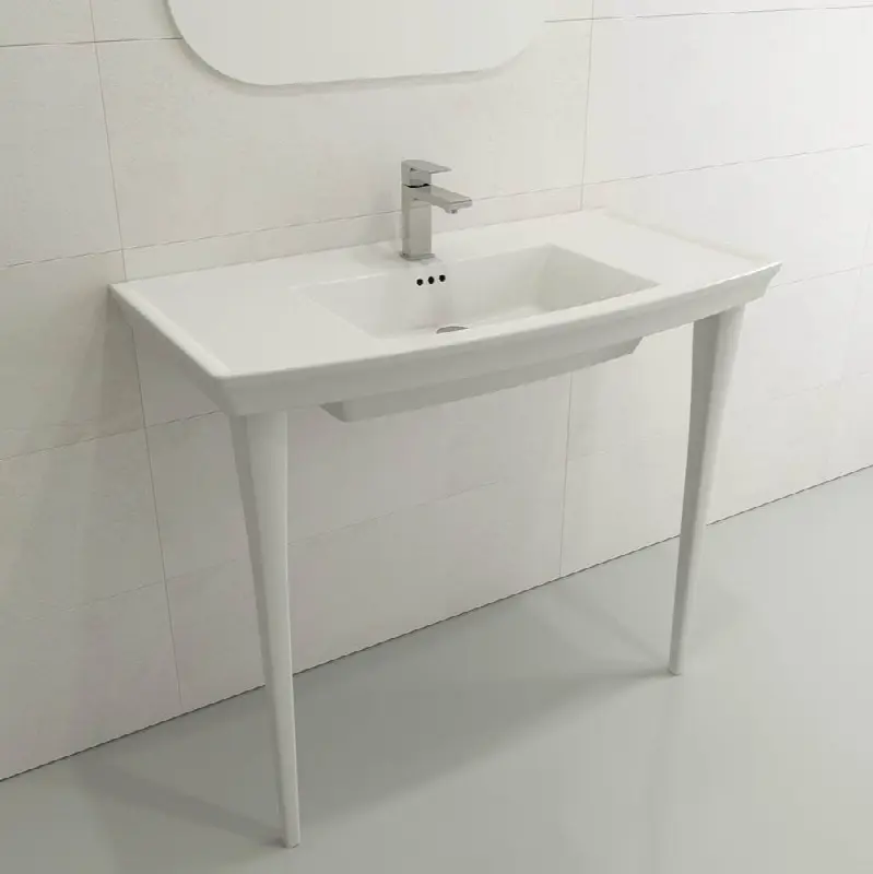 Lavita Wall-Mounted Console Sink Fireclay 40 in. 3-Hole with Overflow