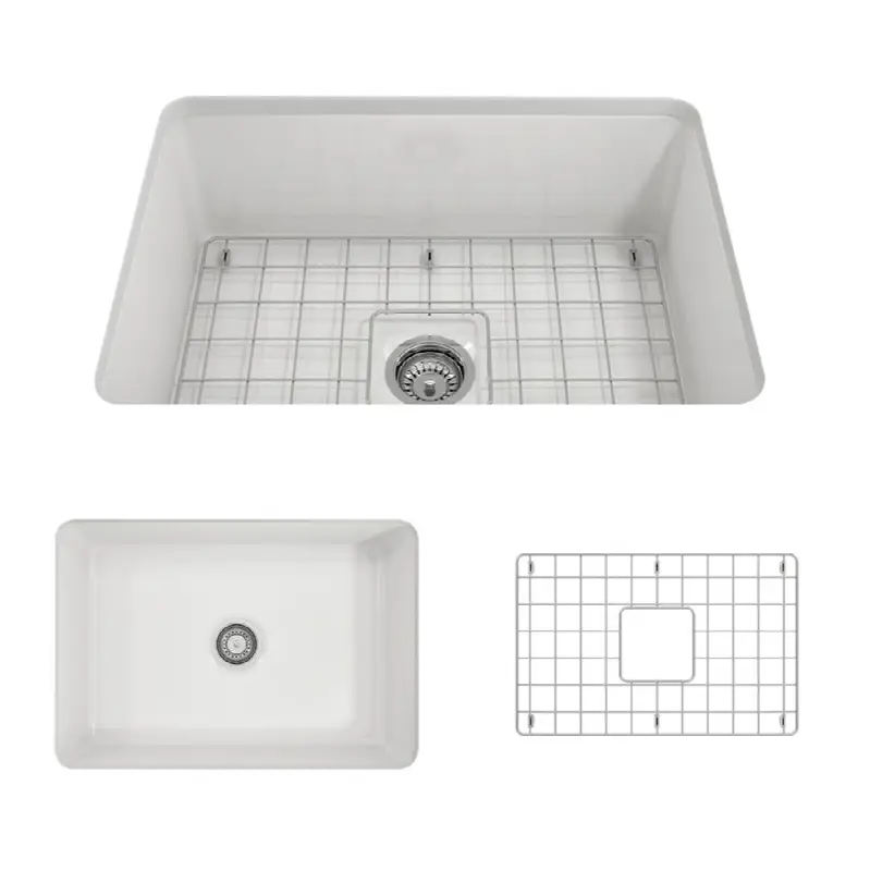 Sotto Dual-mount Fireclay 27 in. Single Bowl Kitchen Sink with Protective Bottom Grid and Strainer