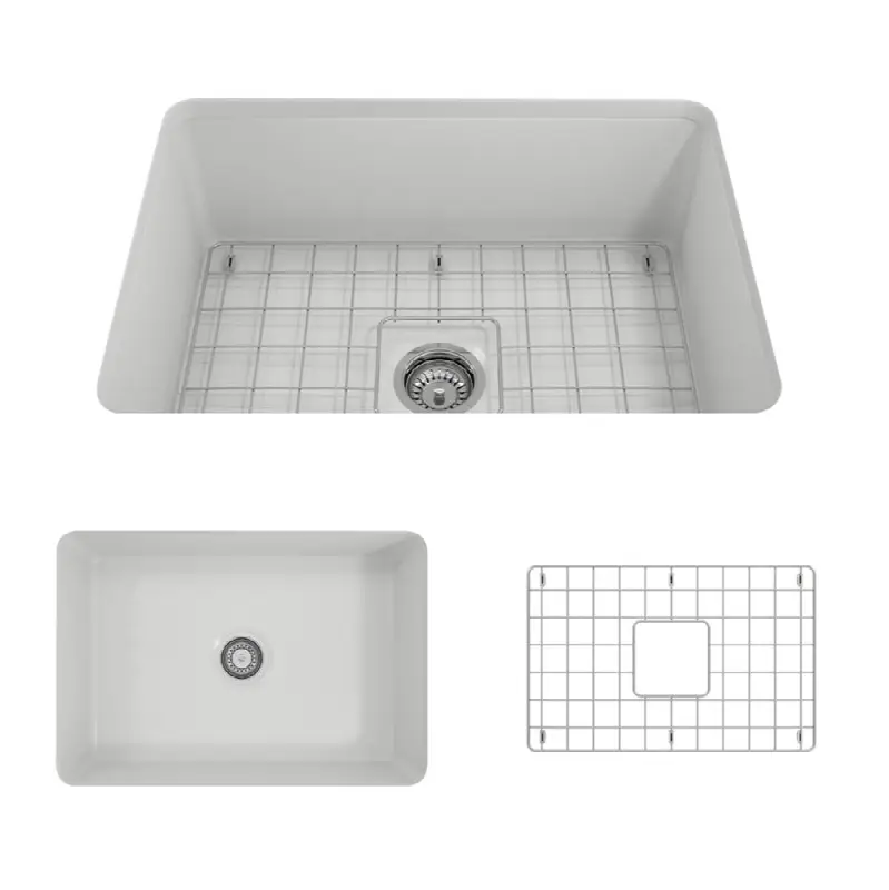Sotto Dual-mount Fireclay 27 in. Single Bowl KitchenSink with Protective Bottom Grid and Strainer in Matte White