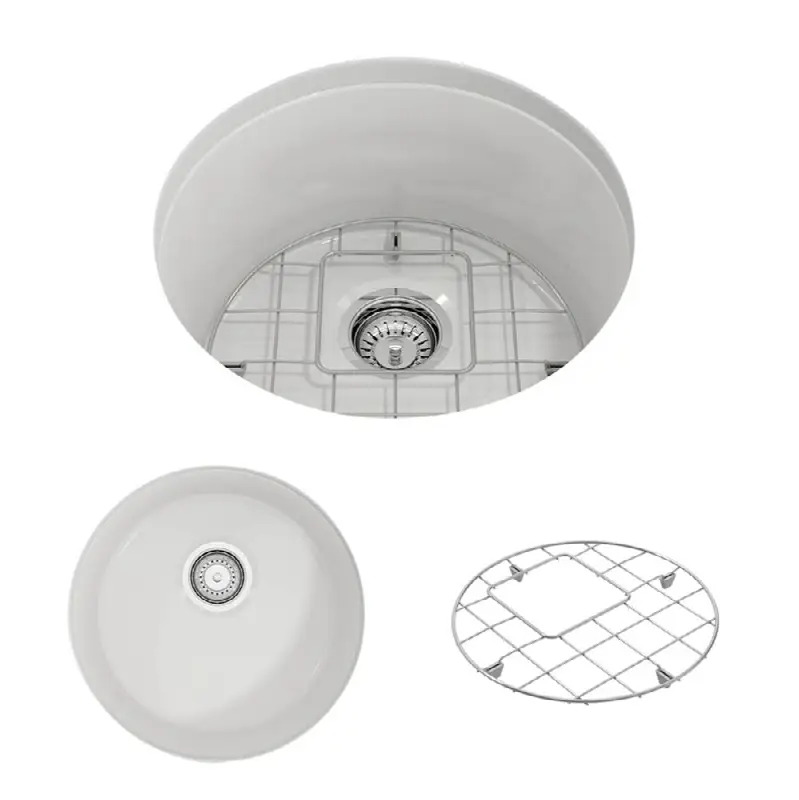 Sotto Round Dual-mount Fireclay 18.5 in. Single Bowl Bar Sink with Protective Bottom Grid and Strainer